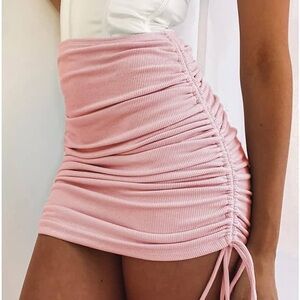 Lyaner Pink Ribbed Side Drawstring Skirt